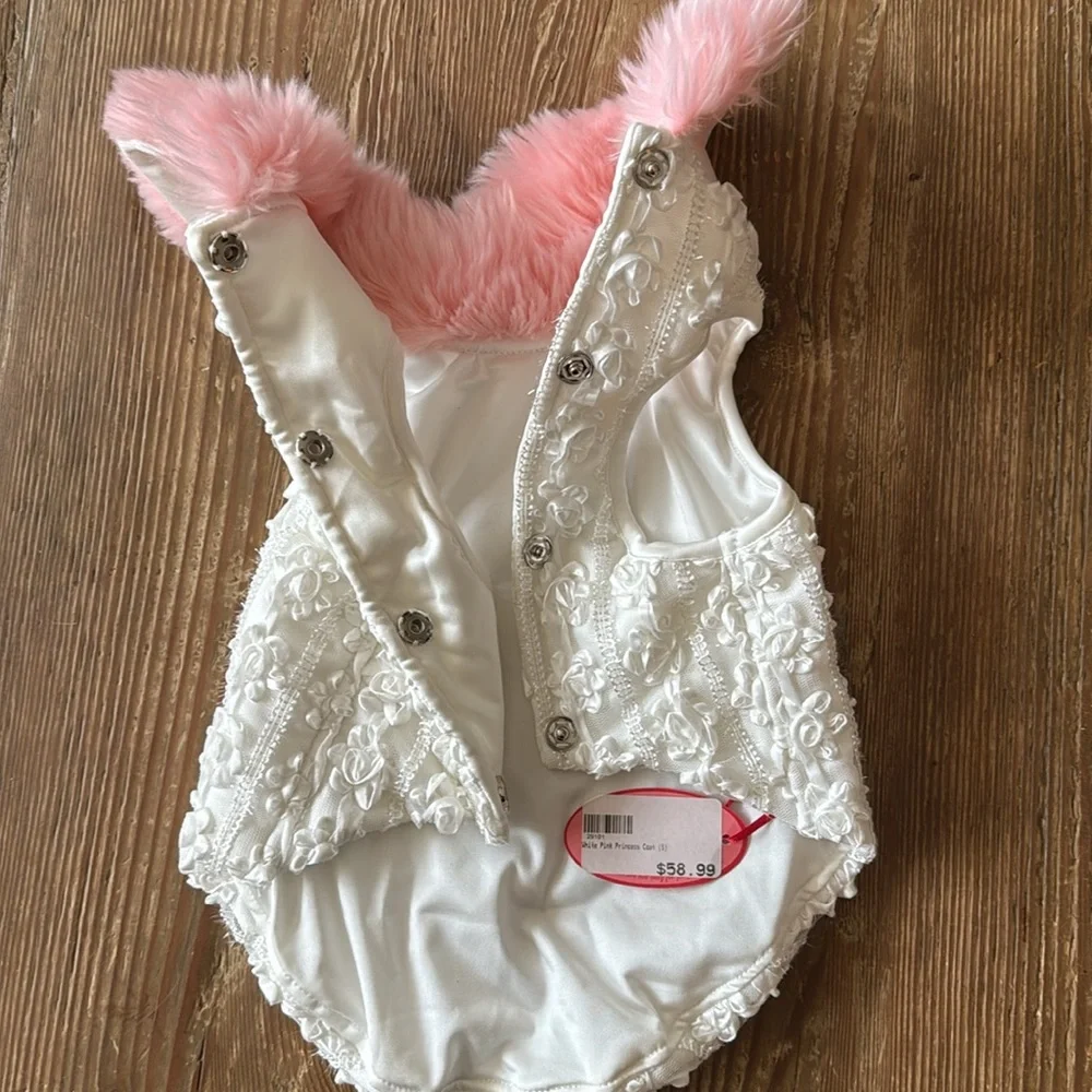 White and Pink Princess Dog Coat by Wooflink Size 5